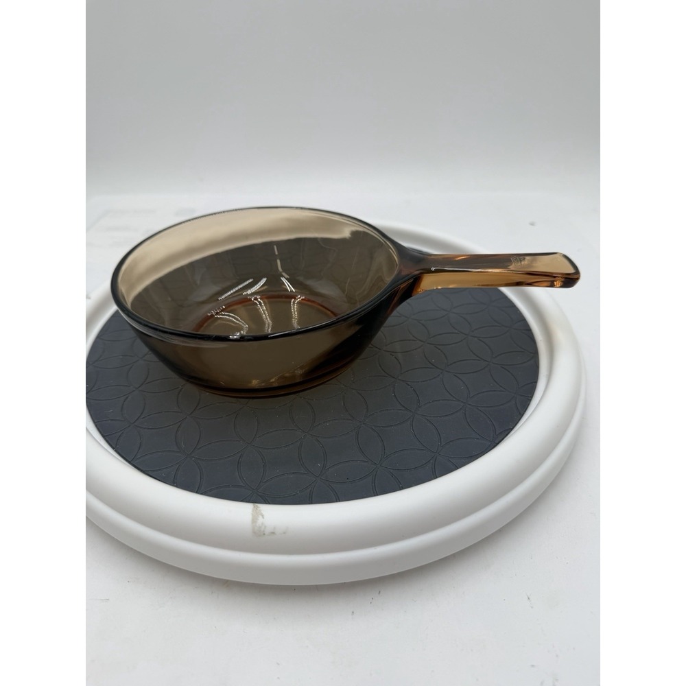 Vintage Visions France Amber Glass Grab-It Bowl Skillet 6" Handled